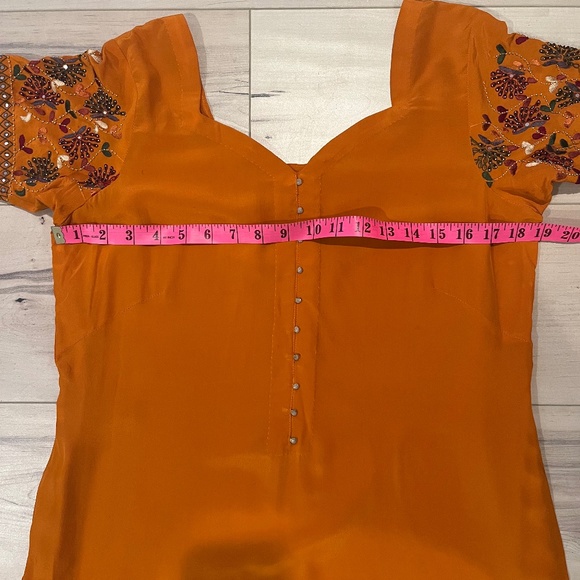 Women’s Indian 3 Piece Orange with Detailed Top & Pants w Matching Wrap-Large - Picture 9 of 11